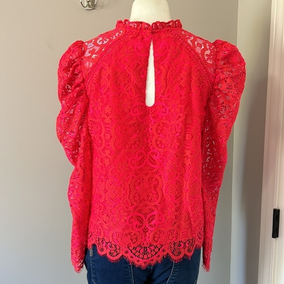 Lilly Pulitzer Averi Lace Top Ruby Red Two Tone Carnival Lace Shirt Sz S - Picture 10 of 16